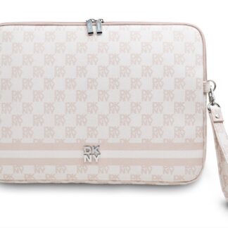 DKNY PU Leather Checkered Pattern and Stripe Obal na Notebook 13/14" - růžová