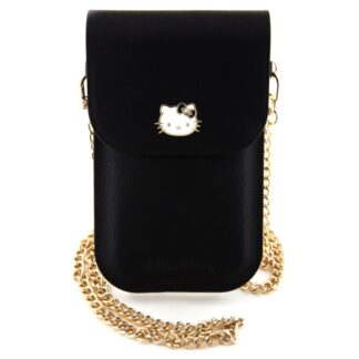 Hello Kitty PU Leather Metal Logo Taška na Telefon - černá