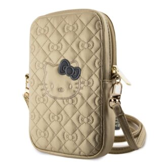 Hello Kitty PU Leather Quilted Pattern Kitty Head Logo Taška na Telefon - zlatá