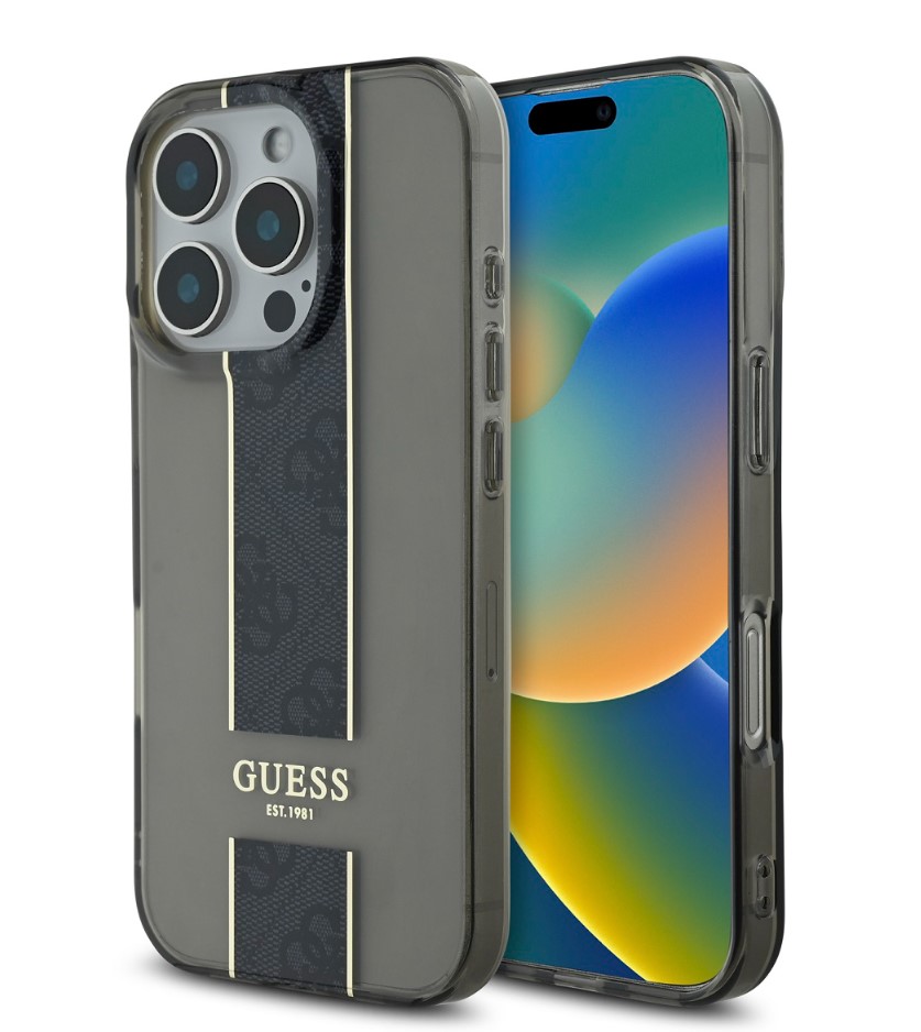 Guess IML Middle 4G Stripe Zadní Kryt pro iPhone 16 Pro Black
