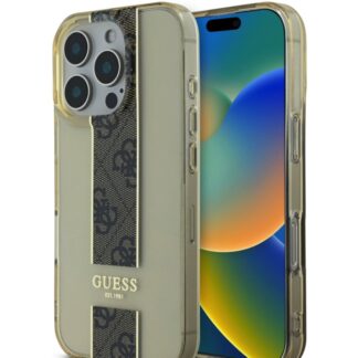 Guess IML Middle 4G Stripe Zadní Kryt pro iPhone 16 Pro Brown