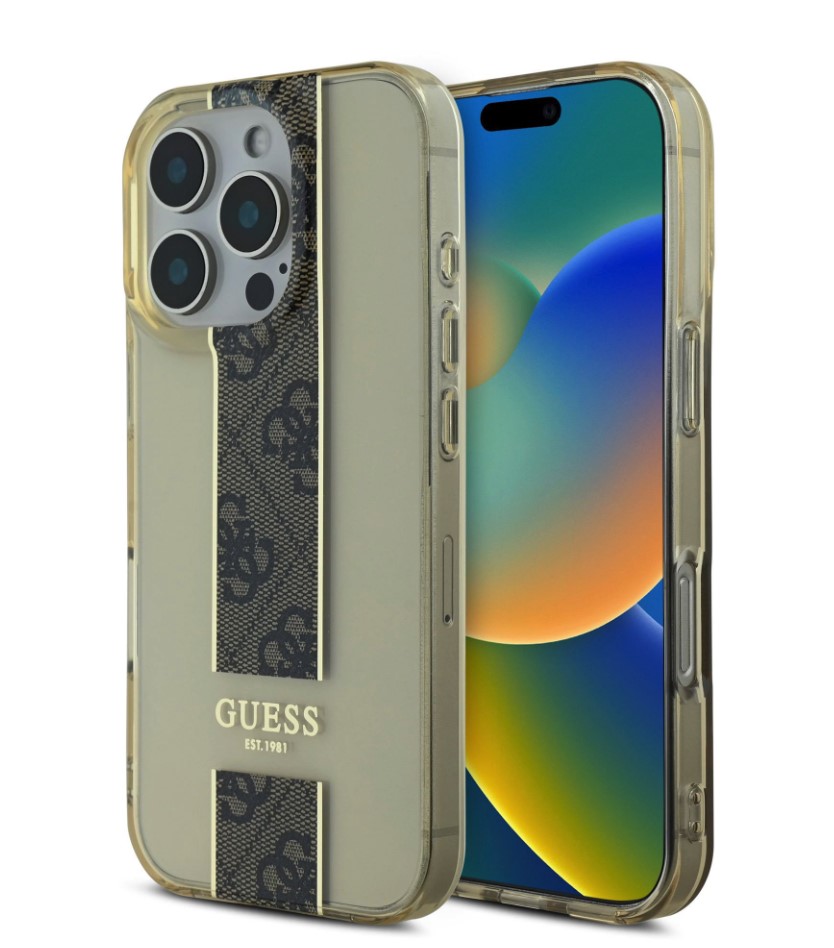 Guess IML Middle 4G Stripe Zadní Kryt pro iPhone 16 Pro Brown