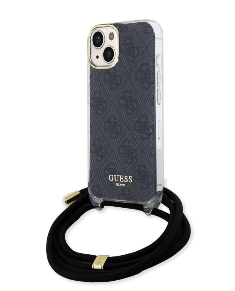 Guess IML 4G Printed Crossbody Popruh Zadní Kryt pro iPhone 15 Black