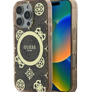 Guess IML 4G Peony MagSafe Zadní Kryt pro iPhone 16 Pro Brown