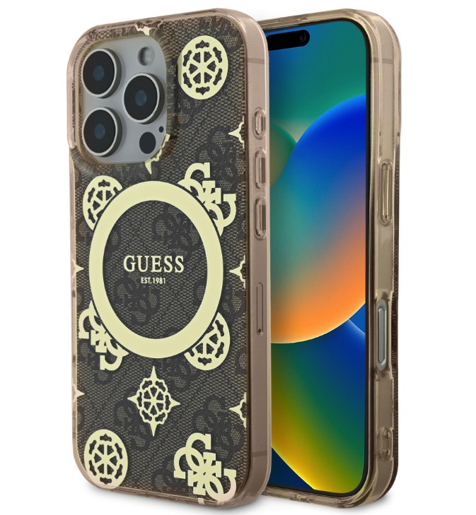 Guess IML 4G Peony MagSafe Zadní Kryt pro iPhone 16 Pro Brown