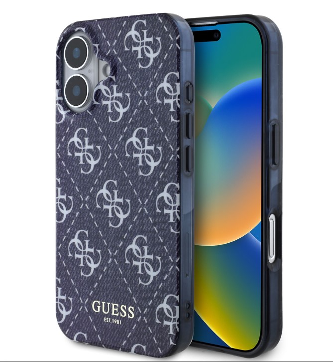 Guess IML Denim Effect MagSafe Zadní Kryt pro iPhone 16 Dark Blue