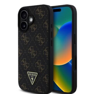 Guess PU Leather 4G Triangle Metal Logo Zadní Kryt pro iPhone 16 Black