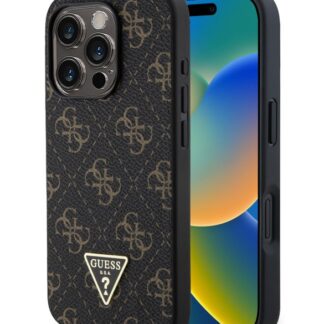 Guess PU Leather 4G Triangle Metal Logo Zadní Kryt pro iPhone 16 Pro Black