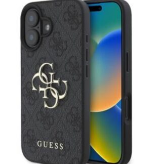 Guess PU 4G Metal Logo Zadní Kryt pro iPhone 16 Grey