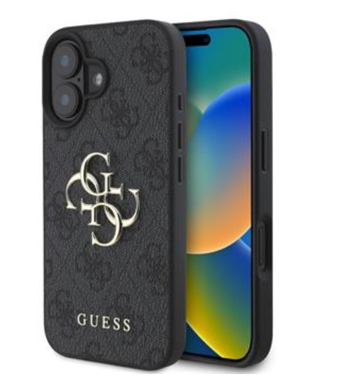 Guess PU 4G Metal Logo Zadní Kryt pro iPhone 16 Grey