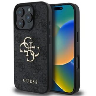 Guess PU 4G Metal Logo Zadní Kryt pro iPhone 16 Pro Grey