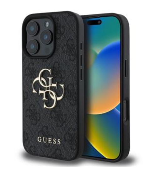 Guess PU 4G Metal Logo Zadní Kryt pro iPhone 16 Pro Grey