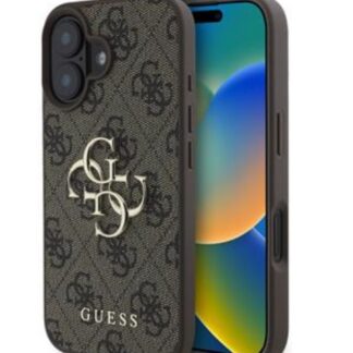 Guess PU 4G Metal Logo Zadní Kryt pro iPhone 16 Brown