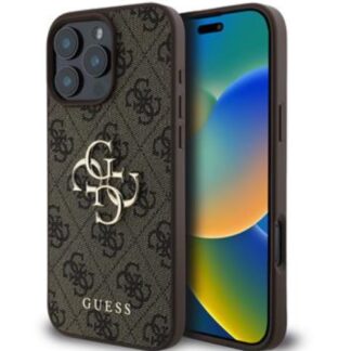 Guess PU 4G Metal Logo Zadní Kryt pro iPhone 16 Pro Brown