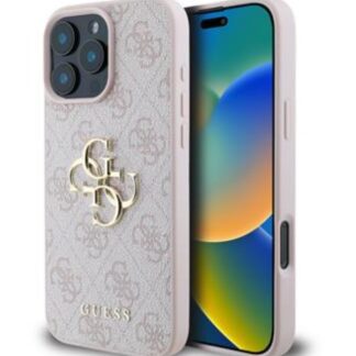 Guess PU 4G Metal Logo Zadní Kryt pro iPhone 16 Pro Pink