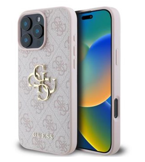 Guess PU 4G Metal Logo Zadní Kryt pro iPhone 16 Pro Pink