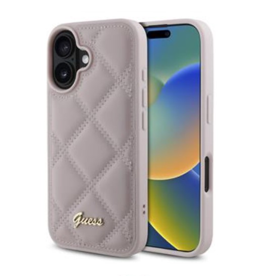 Guess PU Leather Quilted Zadní Kryt pro iPhone 16 Pink