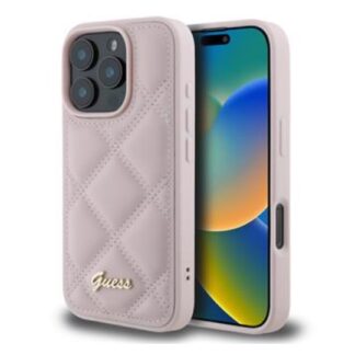 Guess PU Leather Quilted Zadní Kryt pro iPhone 16 Pro Pink