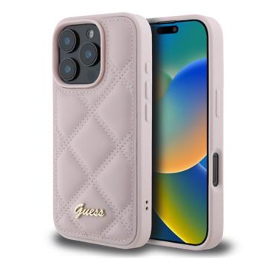 Guess PU Leather Quilted Zadní Kryt pro iPhone 16 Pro Pink