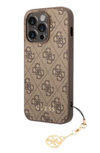 Guess 4G Charm Zadní Kryt pro iPhone 14 Pro Tone on Tone Brown