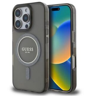 Guess IML Glitter Ring MagSafe Zadní Kryt pro iPhone 16 Pro Black