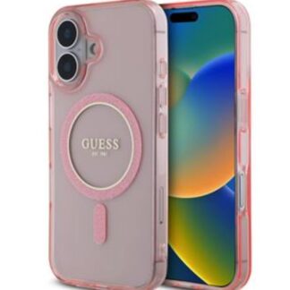 Guess IML Glitter Ring MagSafe Zadní Kryt pro iPhone 16 Pink