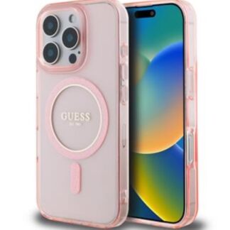 Guess IML Glitter Ring MagSafe Zadní Kryt pro iPhone 16 Pro Pink