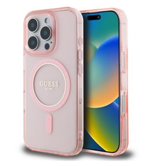 Guess IML Glitter Ring MagSafe Zadní Kryt pro iPhone 16 Pro Pink