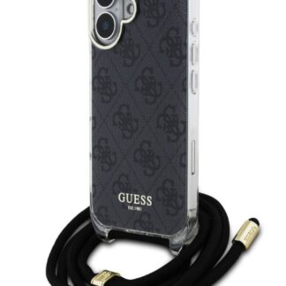 Guess IML 4G Printed Crossbody Popruh Zadní Kryt pro iPhone 16 Black