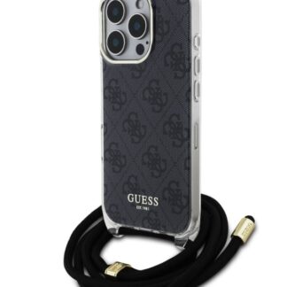 Guess IML 4G Printed Crossbody Popruh Zadní Kryt pro iPhone 16 Pro Black
