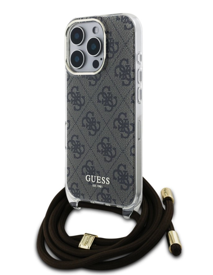 Guess IML 4G Printed Crossbody Popruh Zadní Kryt pro iPhone 16 Pro Brown