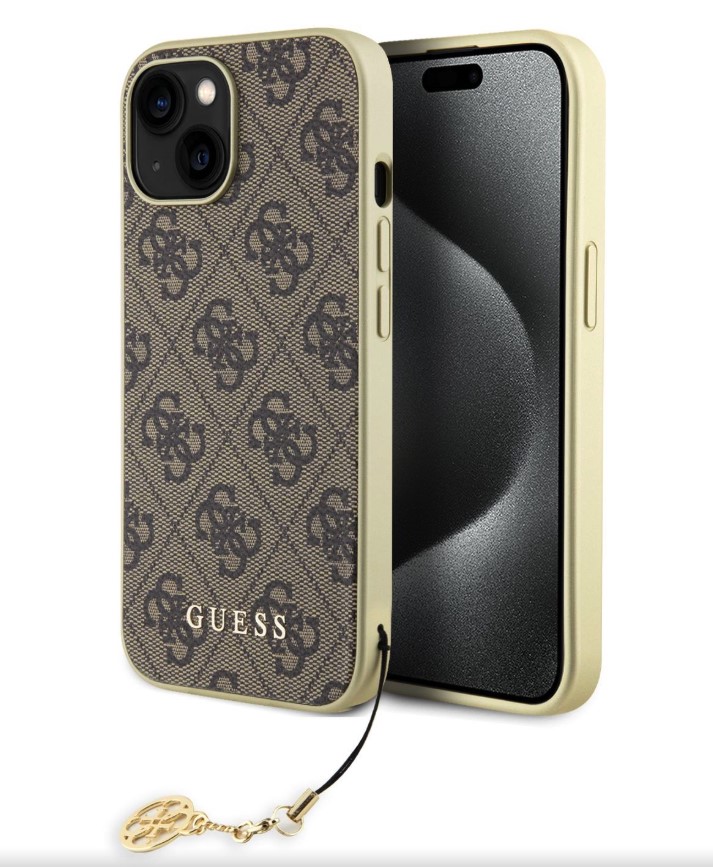 Guess 4G Charm Zadní Kryt pro iPhone 15 Brown
