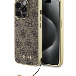 Guess 4G Charm Zadní Kryt pro iPhone 15 Pro Brown
