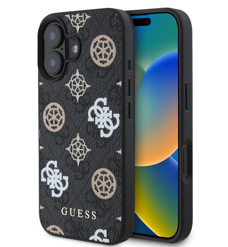 Guess PU 4G Peony MagSafe Zadní Kryt pro iPhone 16 Black