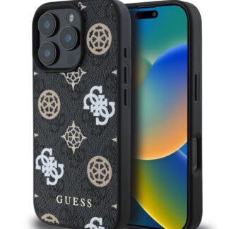 Guess PU 4G Peony MagSafe Zadní Kryt pro iPhone 16 Pro Black