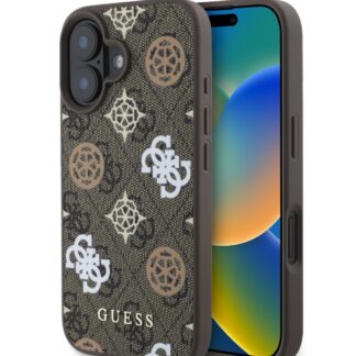 Guess PU 4G Peony MagSafe Zadní Kryt pro iPhone 16 Brown