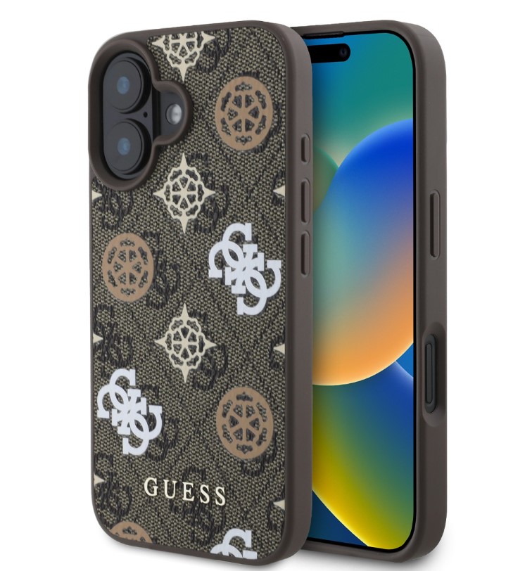 Guess PU 4G Peony MagSafe Zadní Kryt pro iPhone 16 Brown