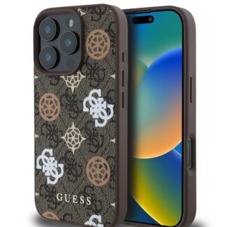 Guess PU 4G Peony MagSafe Zadní Kryt pro iPhone 16 Pro Brown
