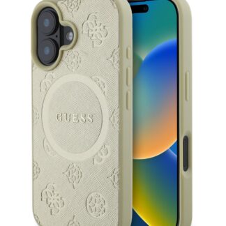 Guess Saffiano Peony Stamp MagSafe Zadní Kryt pro iPhone 16 Gold