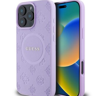 Guess Saffiano Peony Stamp MagSafe Zadní Kryt pro iPhone 16 Pro Purple
