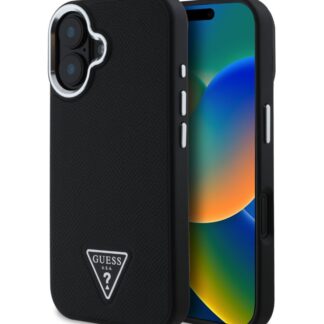 Guess PU Grained Triangle Logo Zadní Kryt pro iPhone 16 Black