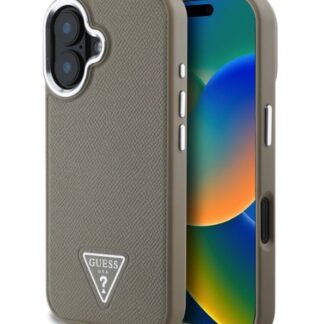 Guess PU Grained Triangle Logo Zadní Kryt pro iPhone 16 Brown