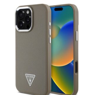 Guess PU Grained Triangle Logo Zadní Kryt pro iPhone 16 Pro Brown