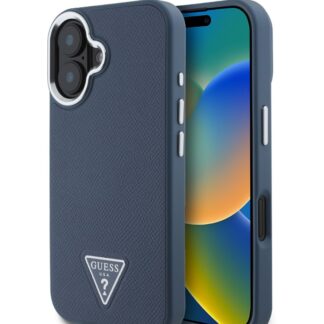 Guess PU Grained Triangle Logo Zadní Kryt pro iPhone 16 Blue