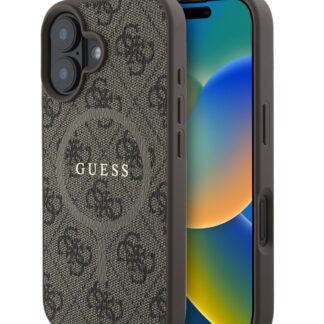 Guess PU Leather 4G Colored Ring MagSafe Zadní Kryt pro iPhone 16 Brown