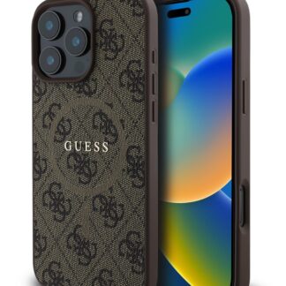 Guess PU Leather 4G Colored Ring MagSafe Zadní Kryt pro iPhone 16 Pro Brown