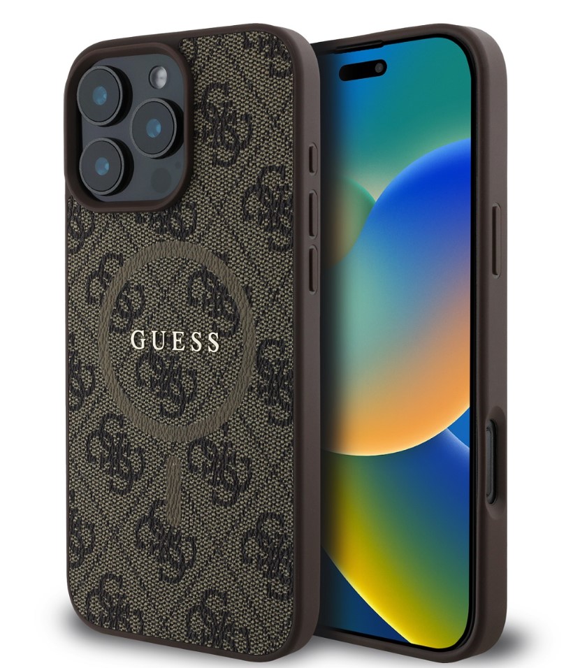 Guess PU Leather 4G Colored Ring MagSafe Zadní Kryt pro iPhone 16 Pro Brown