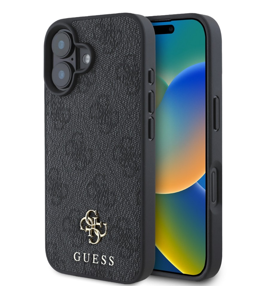 Guess PU 4G Small Metal Logo MagSafe Zadní Kryt pro iPhone 16 Grey