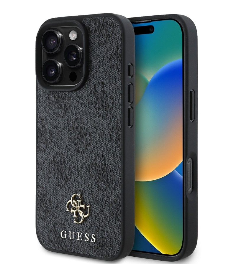 Guess PU 4G Small Metal Logo MagSafe Zadní Kryt pro iPhone 16 Pro Grey