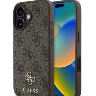 Guess PU 4G Small Metal Logo MagSafe Zadní Kryt pro iPhone 16 Brown